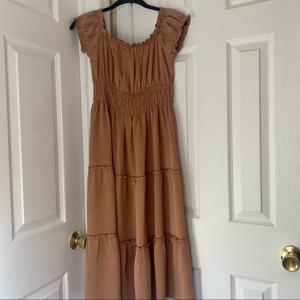 F21 Rust Off Shoulder Middie Dress - Picture 2 of 6